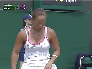 Tennis Hottie Tara Moore with Sweaty Cleavage