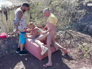 A threesome with an amateur couple on holiday