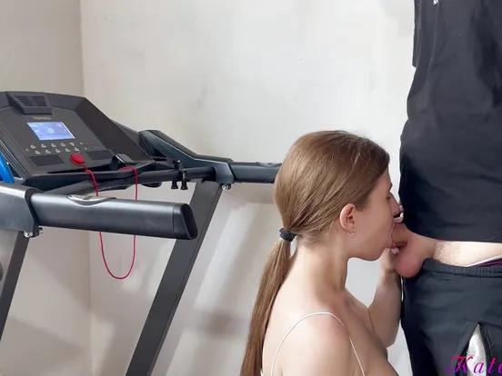 Busty stepsister gets fucked on treadmill in