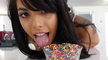 Sweet tits latina Gina Valentina sex with food