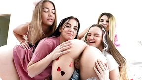 Young babes, bored at a party, snuggled in pajamas, exploring.