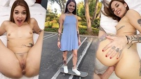 Vanessa Vega, tattooed skater girl, delivers intense, wet, passionate action.